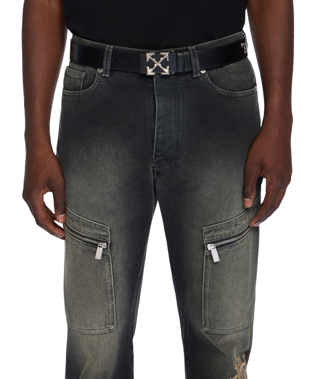 Off-White riem met pijl en quote van leer
