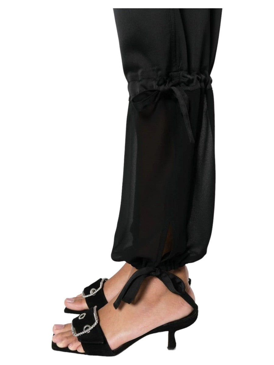 Pantalone "Priapo" in Satin Opaco con Dettagli in Georgette-Pinko-Pantaloni-Vittorio Citro Boutique