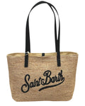 Borsa City Mid in rafia naturale con logo nero ricamato-Mc2 Saint Barth-Borse a spalla-Vittorio Citro Boutique