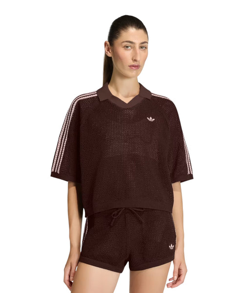 adidas Polo aus Häkelstrick mit V-Ausschnitt