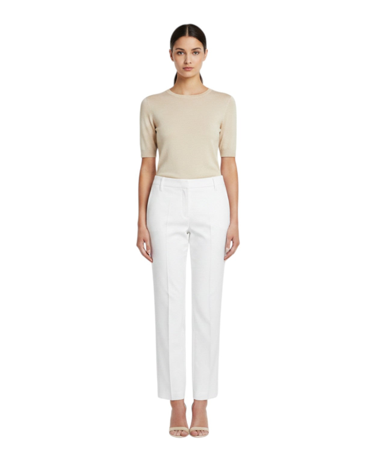Cigarette Trousers in Organic Cotton and Stretch Poplin