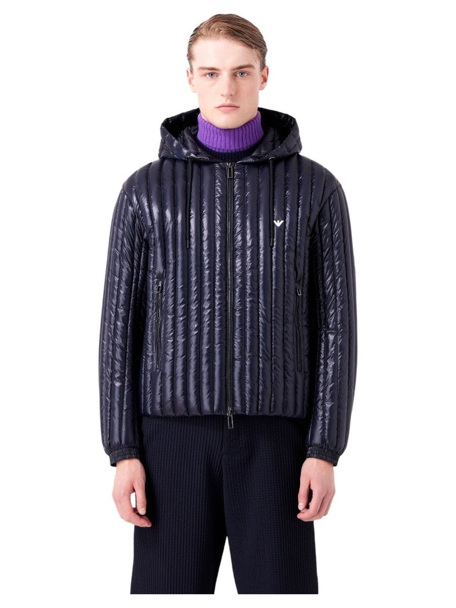 Piumino con cappuccio water repellent in nylon matelassé verticale-Emporio Armani-Piumini-Vittorio Citro Boutique