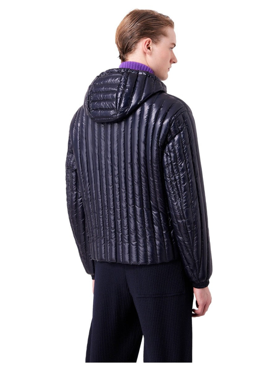 Piumino con cappuccio water repellent in nylon matelassé verticale-Emporio Armani-Piumini-Vittorio Citro Boutique