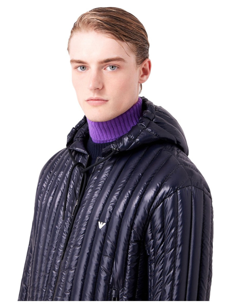 Piumino con cappuccio water repellent in nylon matelassé verticale-Emporio Armani-Piumini-Vittorio Citro Boutique