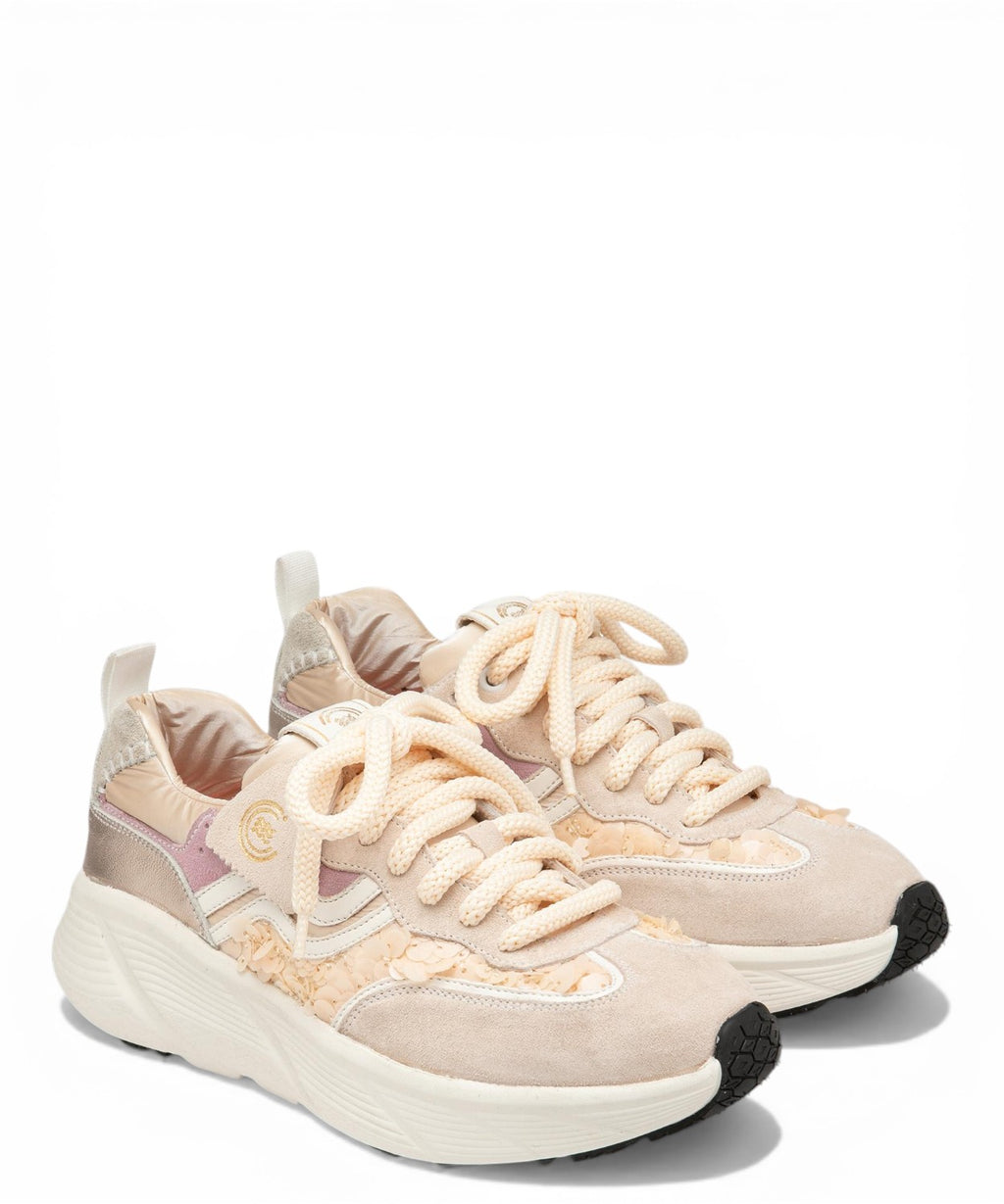 Dames sneaker Primabase Fuji in suède en pailletten