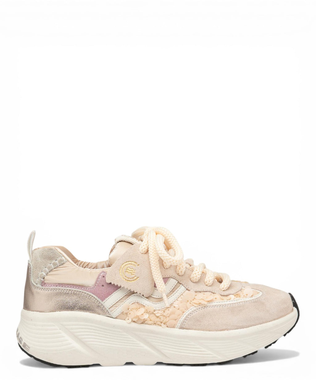 Dames sneaker Primabase Fuji in suède en pailletten