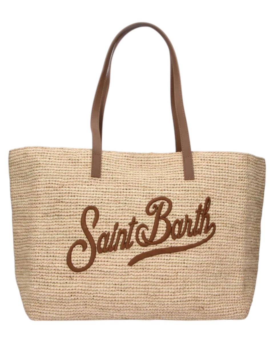 Borsa Raffia City in rafia naturale con logo nero ricamato-Borse a spalla-Mc2 Saint Barth-Vittorio Citro Boutique