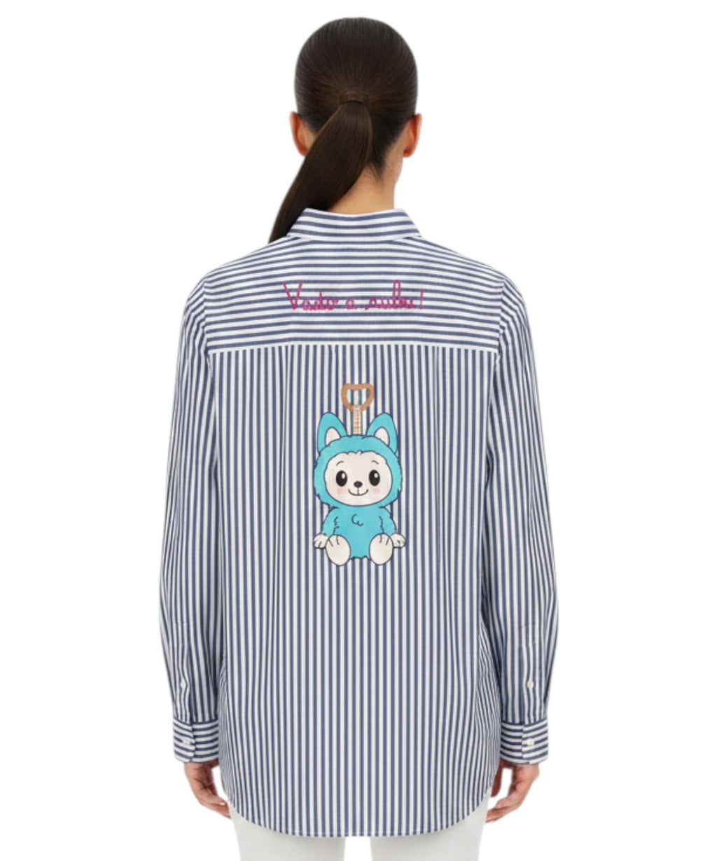 Brigitte Poplin Cotton Shirt with Labubu Embroidery