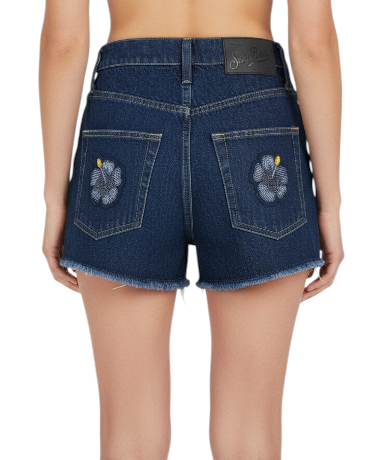 Shorts Musa Denim con Patch Floreali e Perline