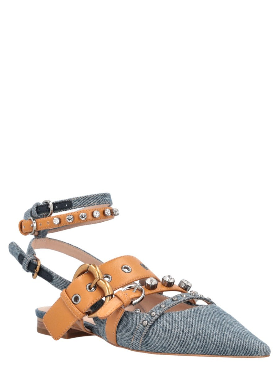 Scarpe Basse Jeans E Scarpe Slingback Denim A Punta Con Strass