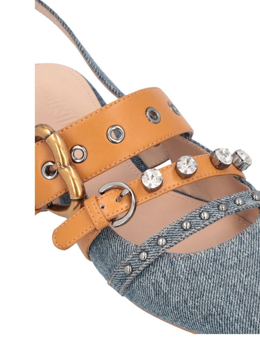 Slingback in denim a punta con strass-Pinko-Scarpe basse-Vittorio Citro Boutique