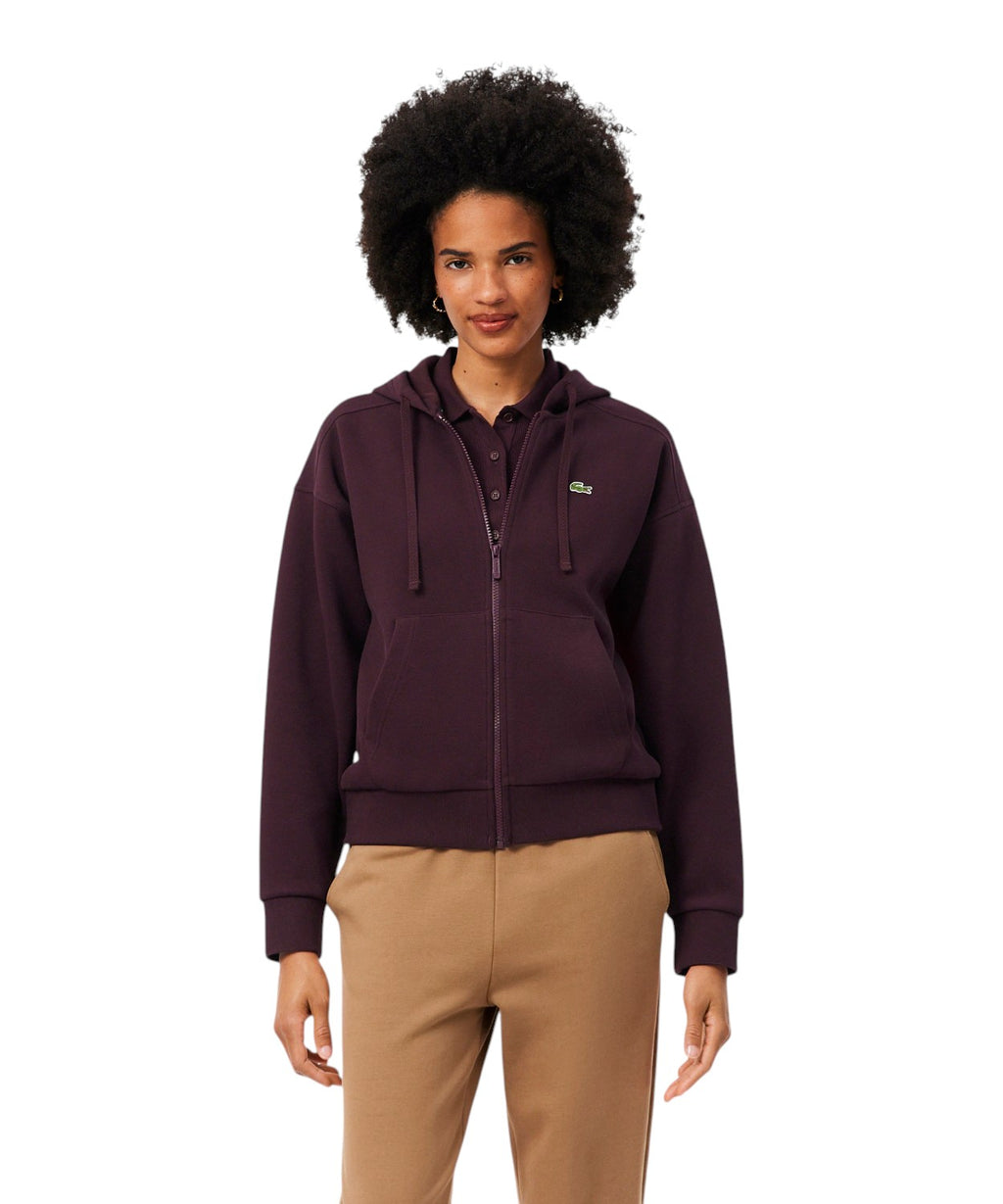 Felpa Lacoste con Zip e Cappuccio in Piqué Double Face