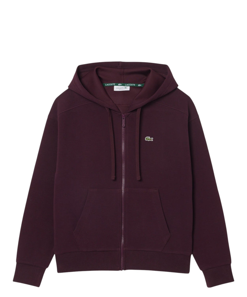 Felpa Lacoste con Zip e Cappuccio in Piqué Double Face