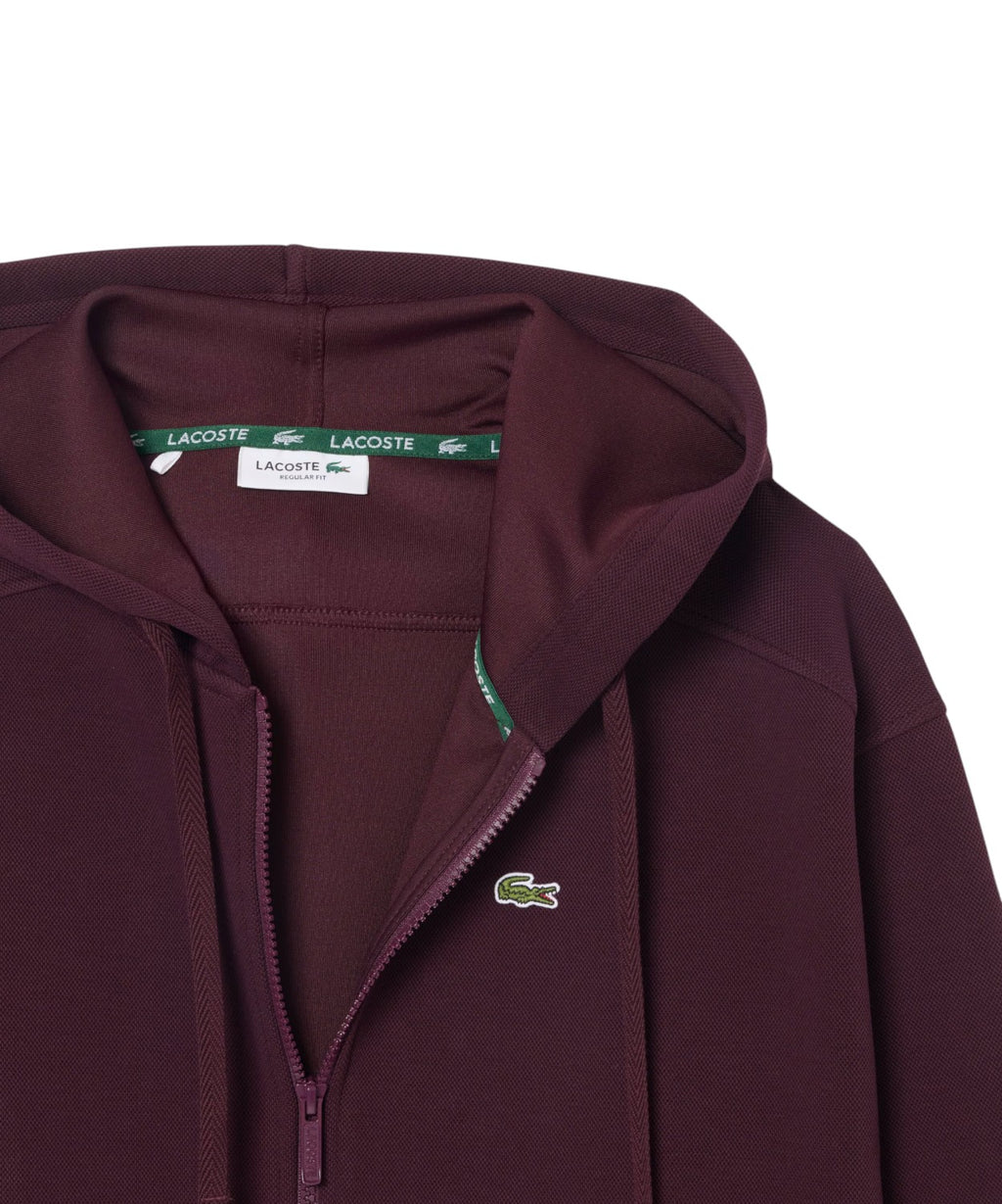 Felpa Lacoste con Zip e Cappuccio in Piqué Double Face