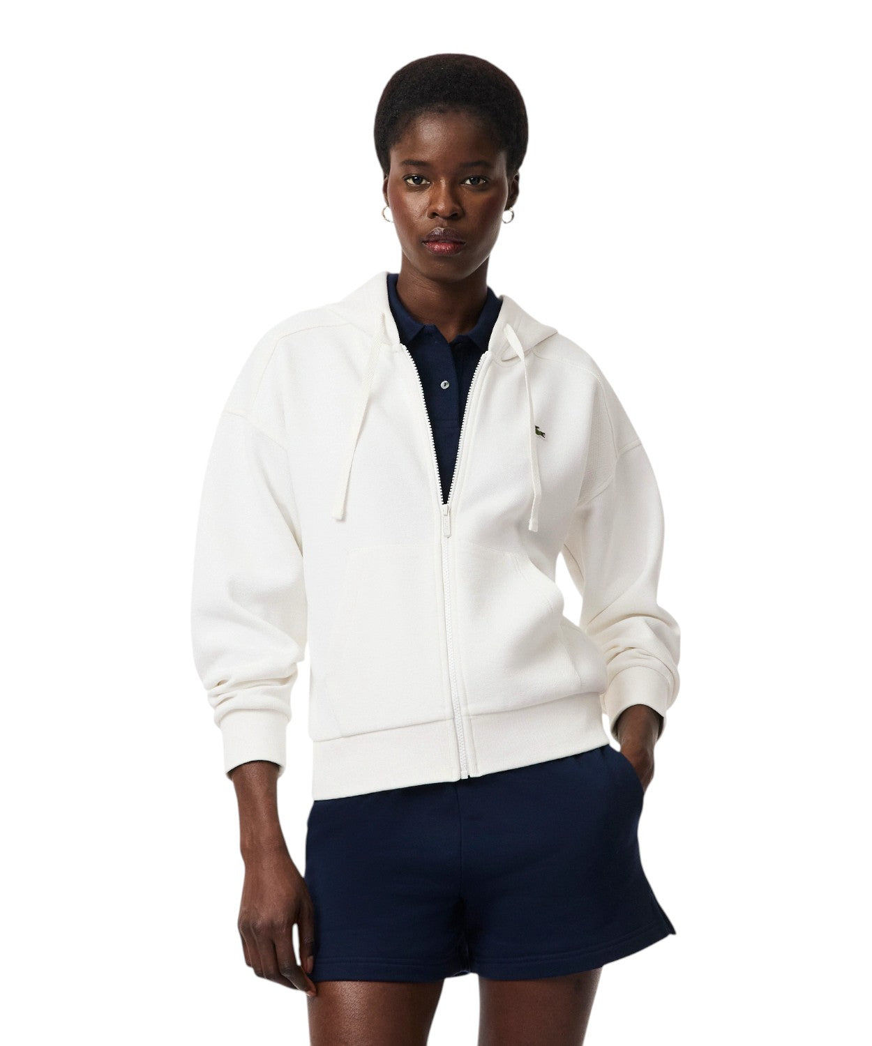 Felpa Lacoste con Zip e Cappuccio in Piqué Double Face