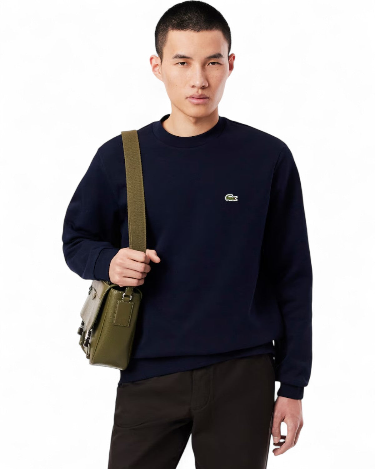 Felpa Girocollo in Pile con Logo Ricamato-LACOSTE-Felpe-Vittorio Citro Boutique