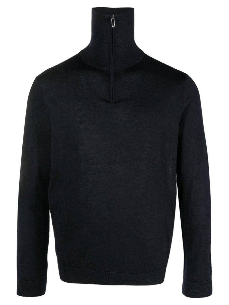 Maglione collo alto con zip parziale in lana vergine rasata con dettaglio ricamo logo-Emporio Armani-Polo-Vittorio Citro Boutique