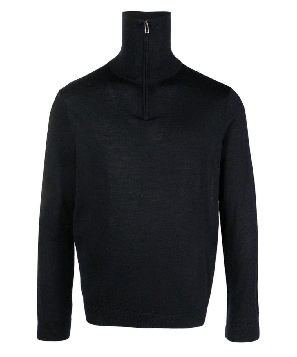 Maglione collo alto con zip parziale in lana vergine rasata con dettaglio ricamo logo-Emporio Armani-Polo-Vittorio Citro Boutique