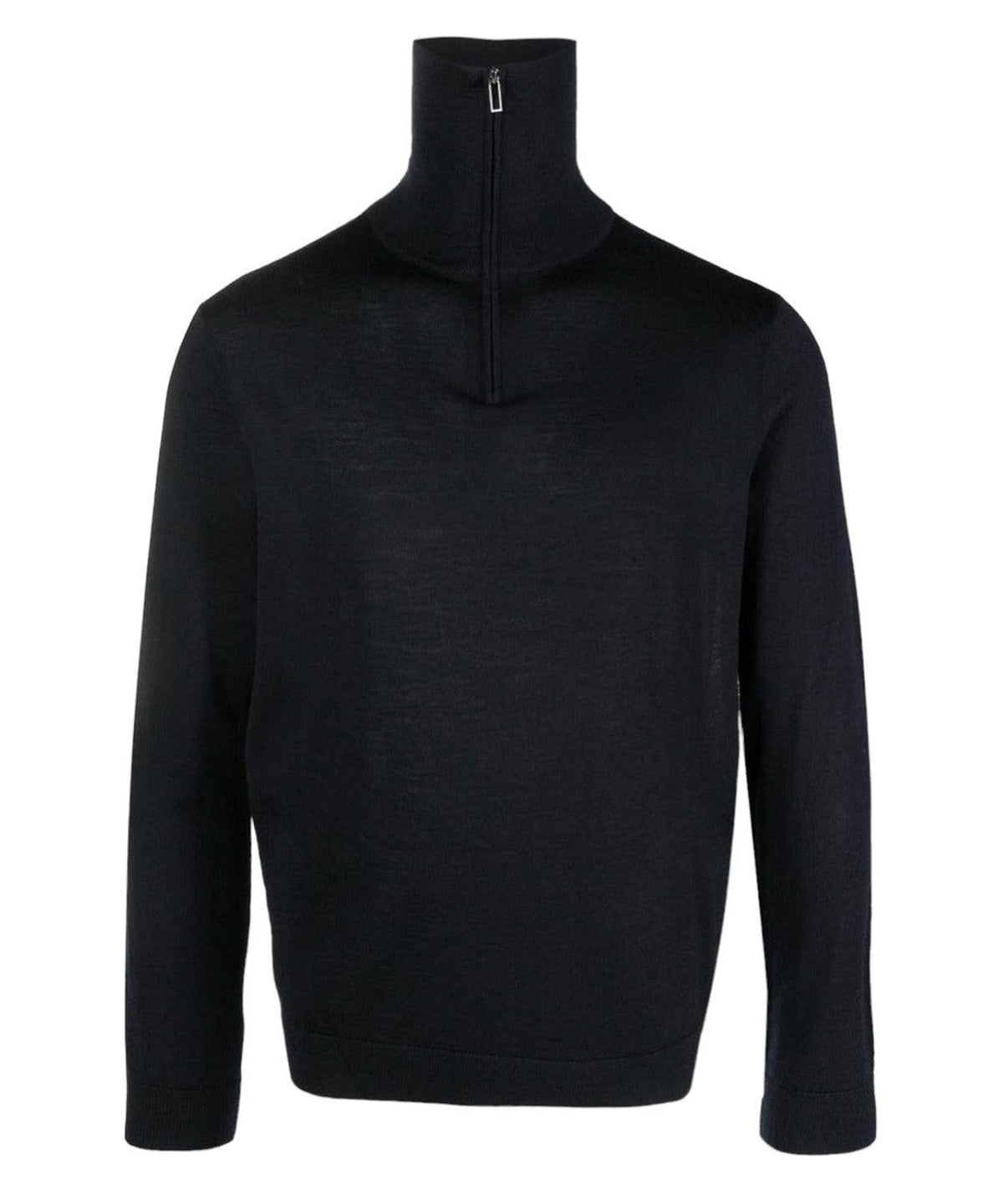 Maglione collo alto con zip parziale in lana vergine rasata con dettaglio ricamo logo-Emporio Armani-Polo-Vittorio Citro Boutique