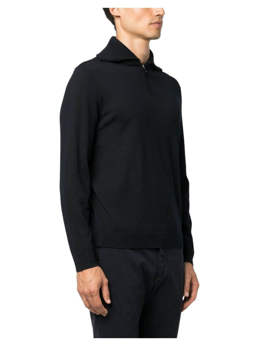 Maglione collo alto con zip parziale in lana vergine rasata con dettaglio ricamo logo-Emporio Armani-Polo-Vittorio Citro Boutique