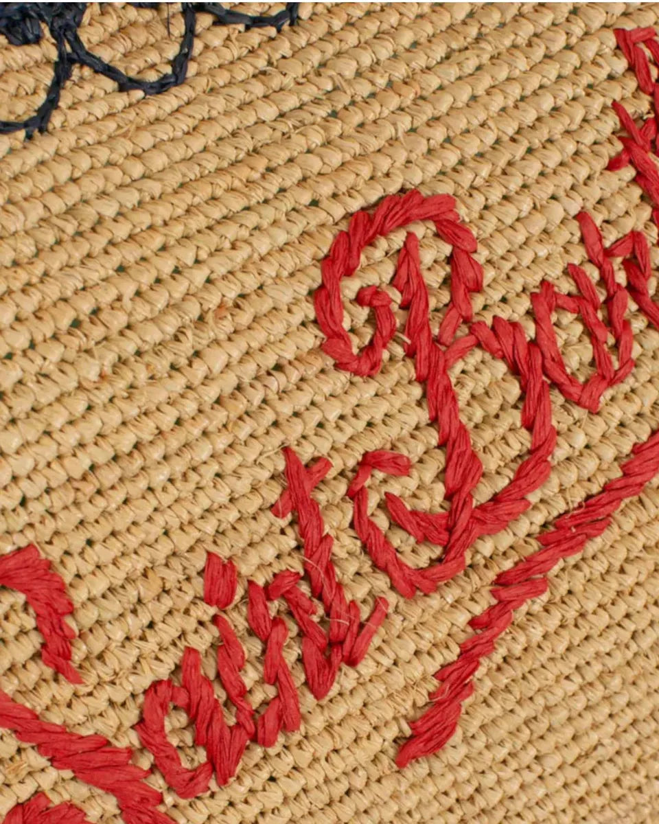 Borsa in rafia naturale con ricamo rosso e bordo ondulato-Mc2 Saint Barth-Borse a spalla-Vittorio Citro Boutique