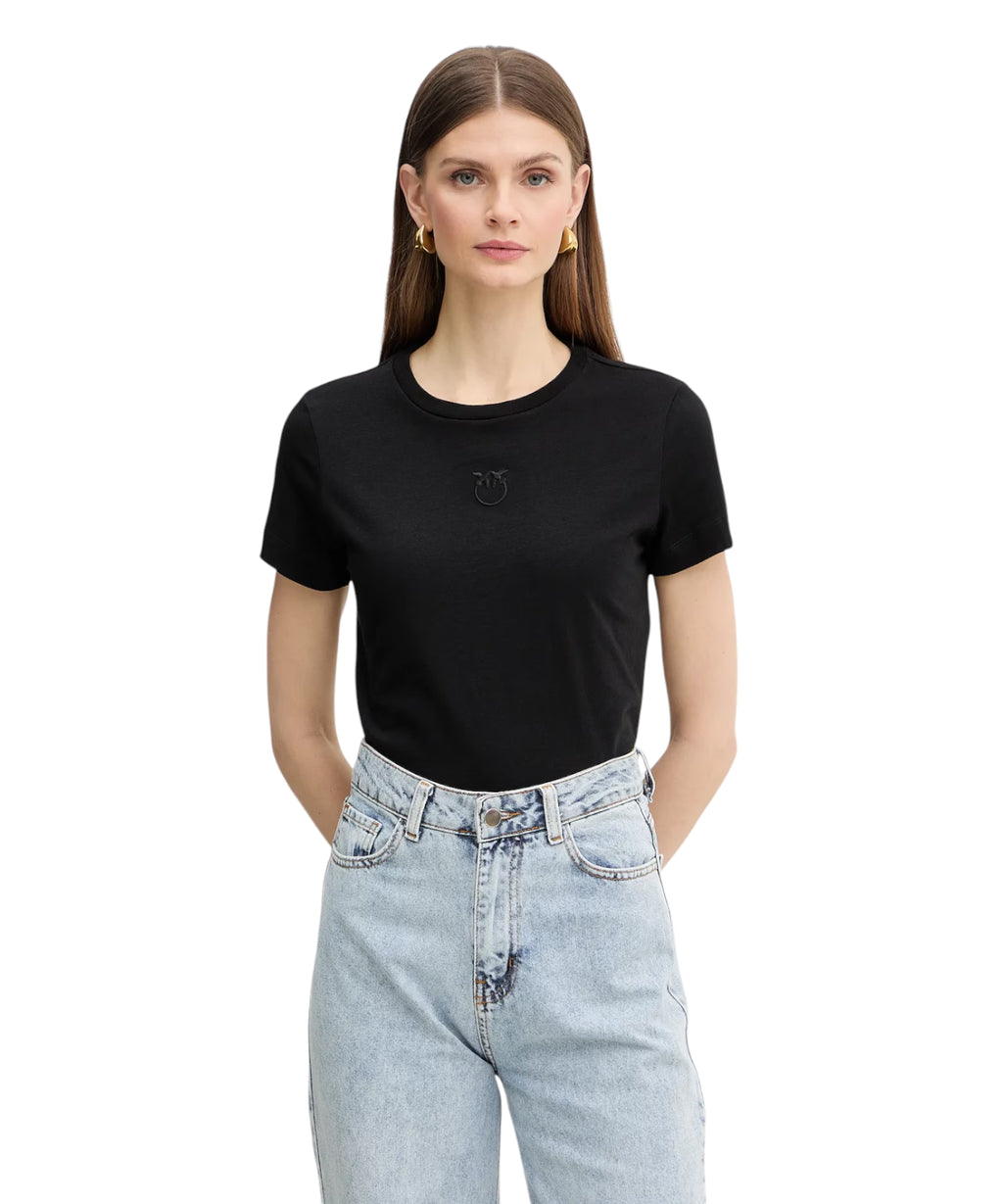 T-Shirt PINKO Bussolotto Cotone con Logo Ricamato