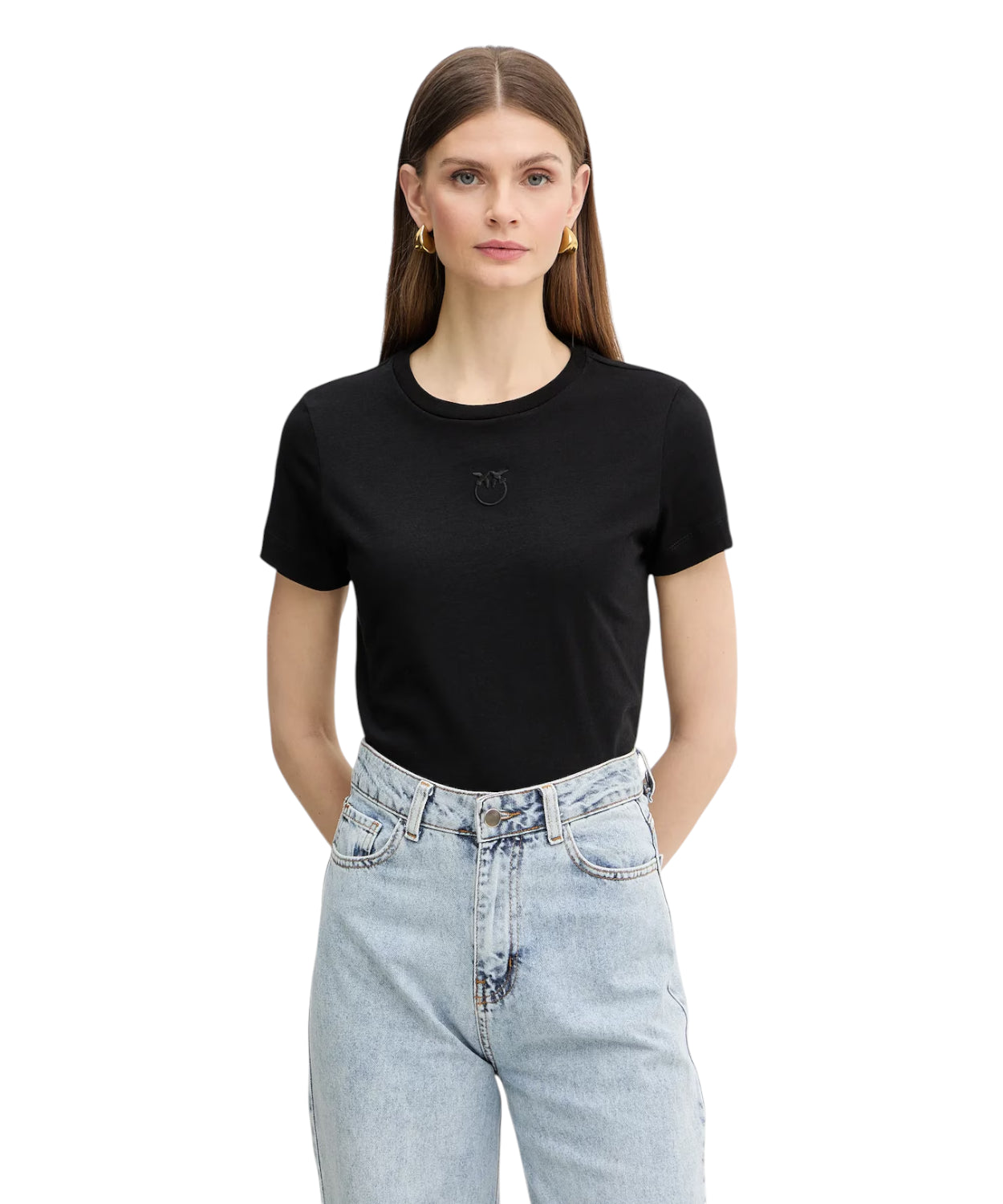 T-Shirt PINKO Bussolotto Cotone con Logo Ricamato