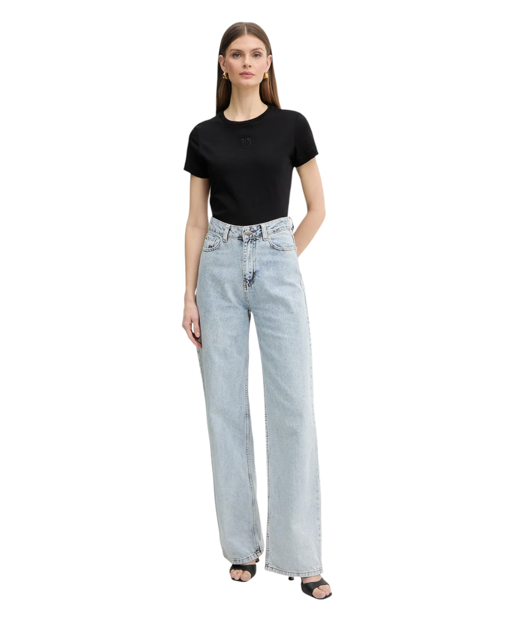 T-Shirt PINKO Bussolotto Cotone con Logo Ricamato