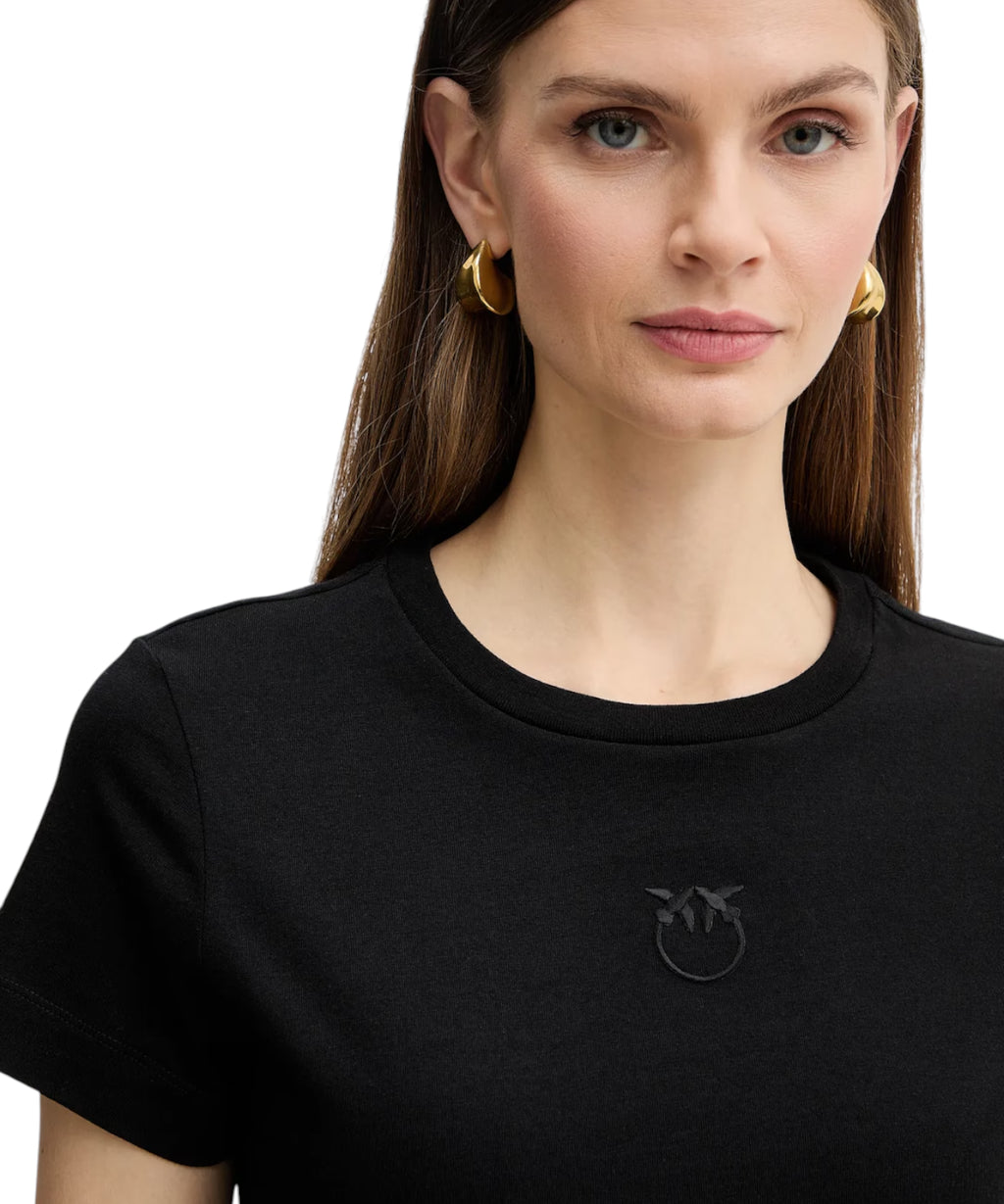 T-Shirt PINKO Bussolotto Cotone con Logo Ricamato