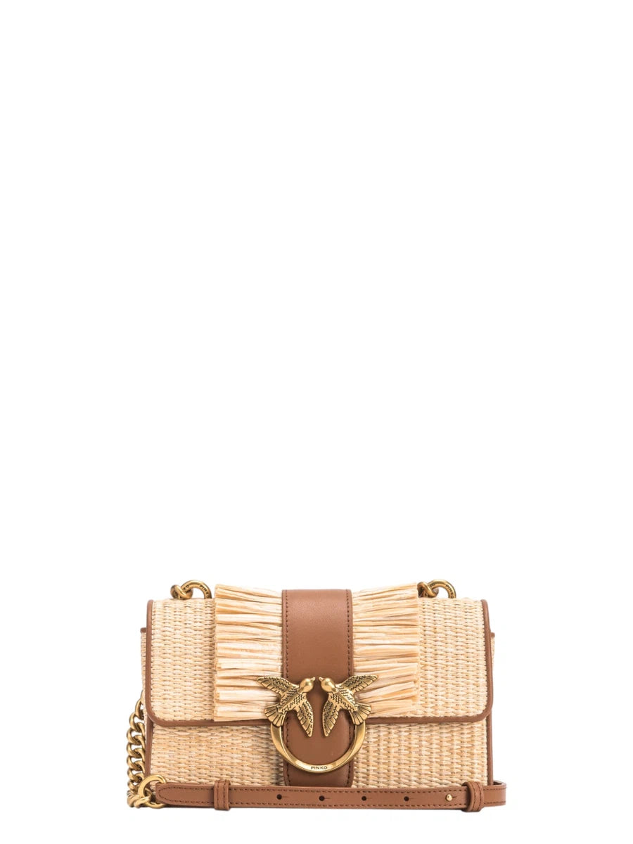 Mini Love Bag One Light in Rafia e Pelle-Pinko-Borse a spalla-Vittorio Citro Boutique