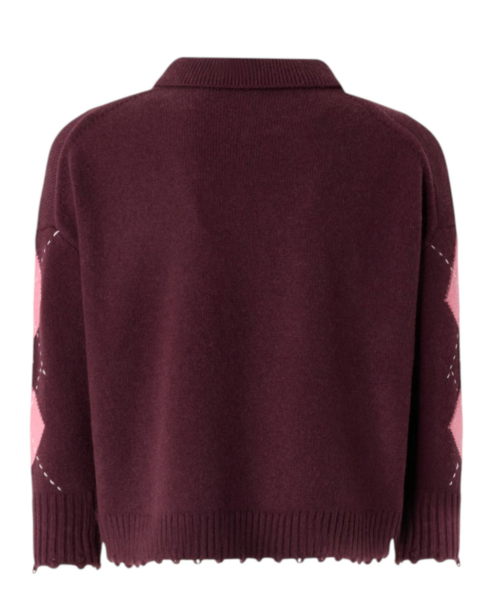 Maglione Pinko Crop a Quadri con Orlo Sfilacciato