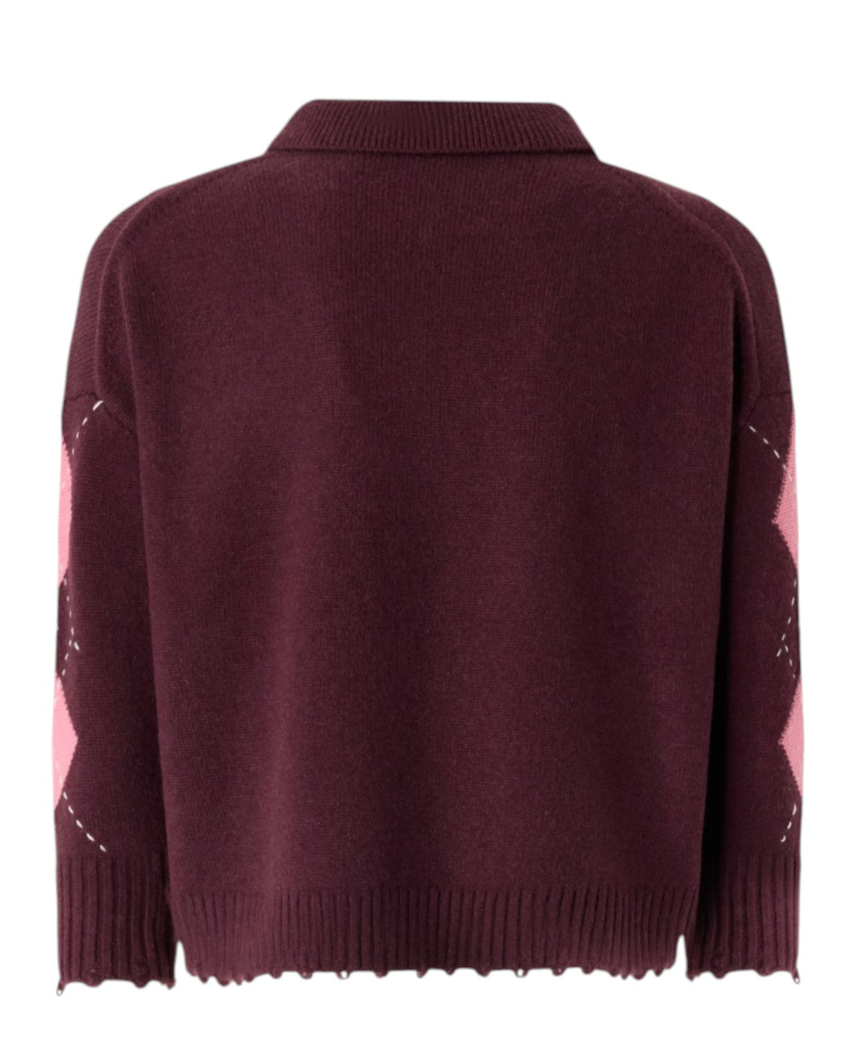 Maglione Pinko Crop a Quadri con Orlo Sfilacciato
