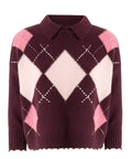 Maglione Pinko Crop a Quadri con Orlo Sfilacciato