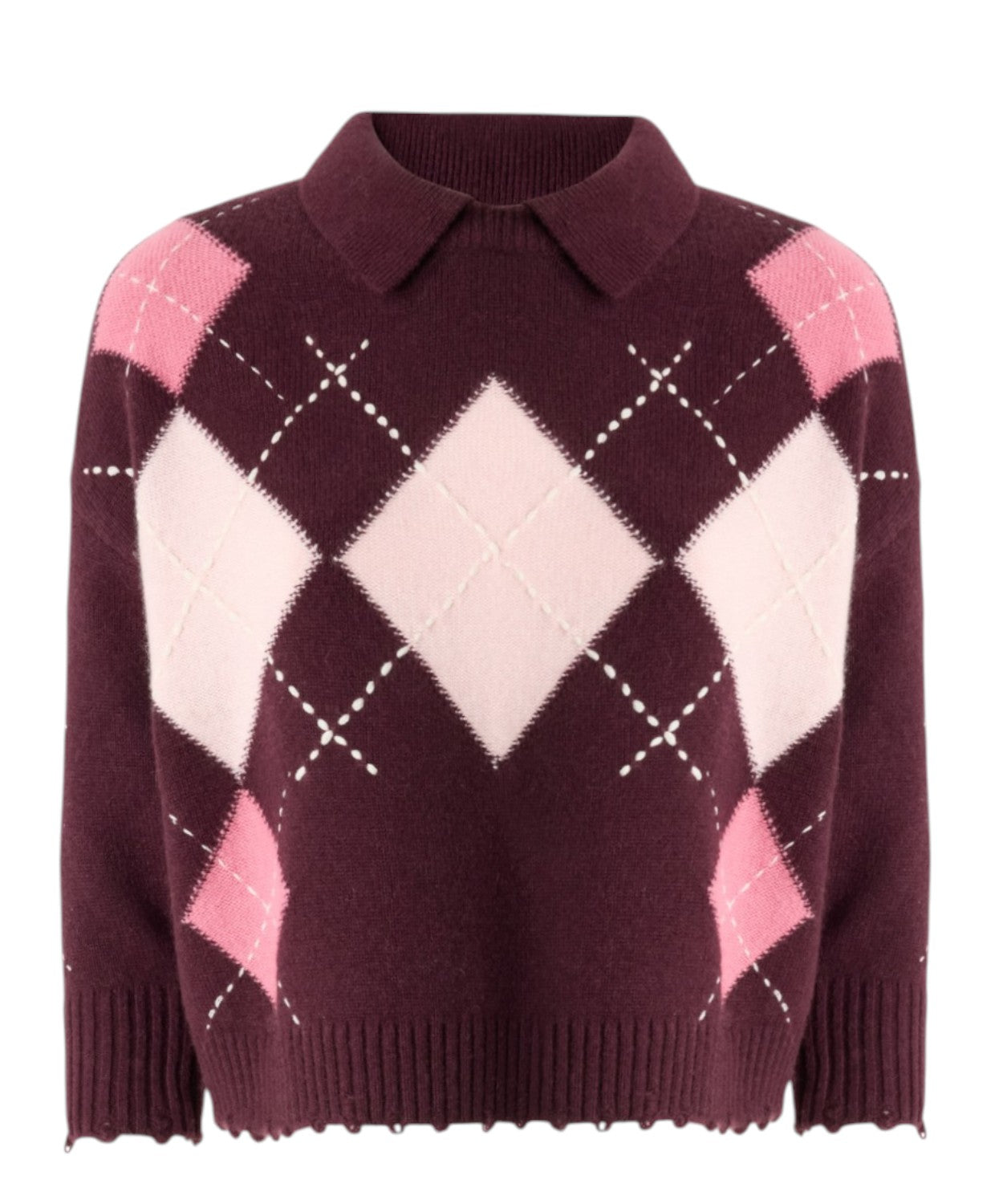 Maglione Pinko Crop a Quadri con Orlo Sfilacciato