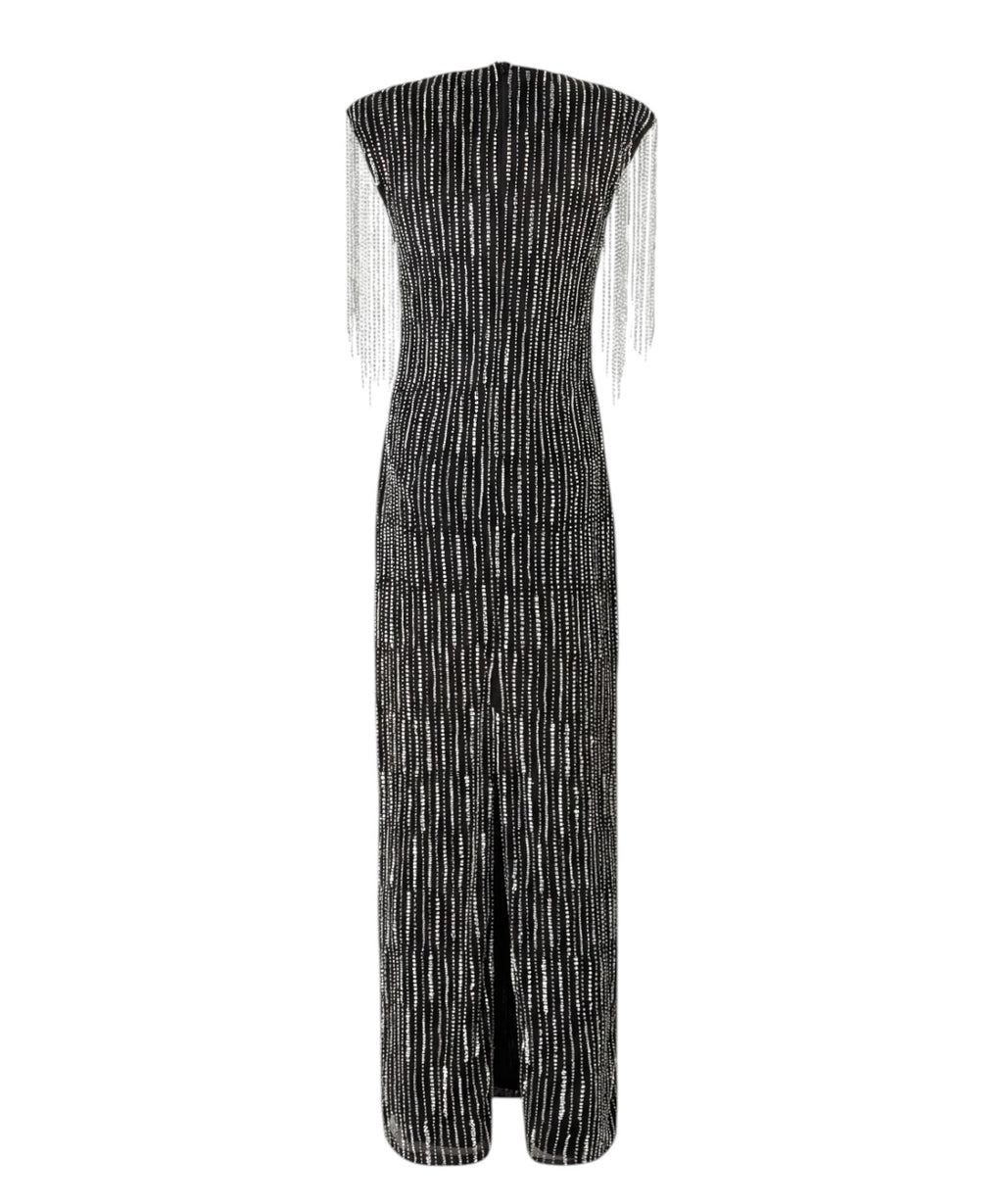 Abito Lungo Pinko Alfa con Strass Ricamati in Tulle