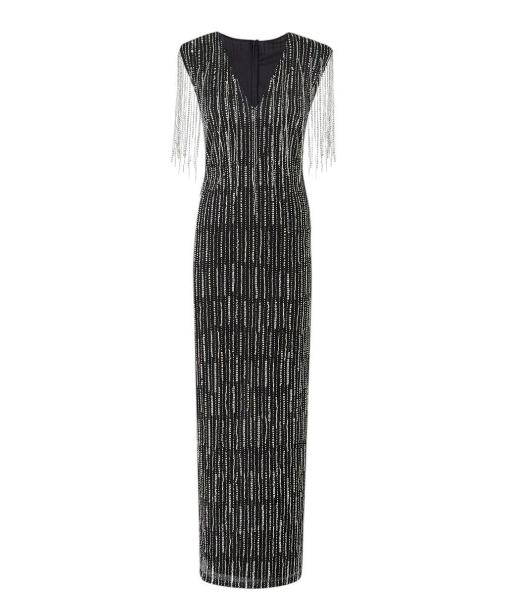 Abito Lungo Pinko Alfa con Strass Ricamati in Tulle
