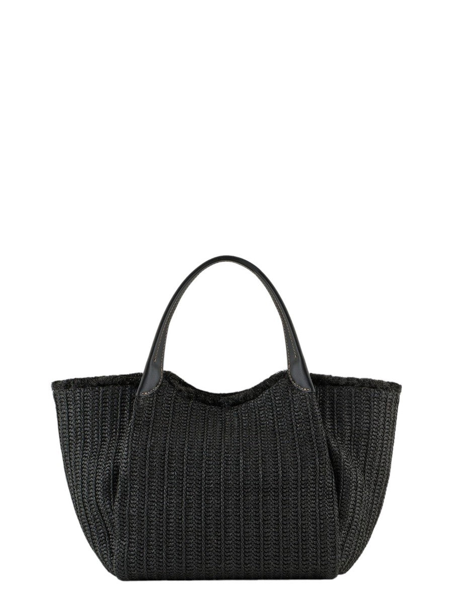 Shopper in paglia intrecciata con charm logo-Emporio Armani-Borse a spalla-Vittorio Citro Boutique