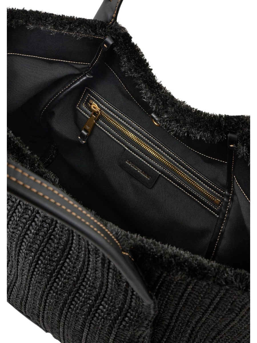 Shopper in paglia intrecciata con charm logo-Emporio Armani-Borse a spalla-Vittorio Citro Boutique