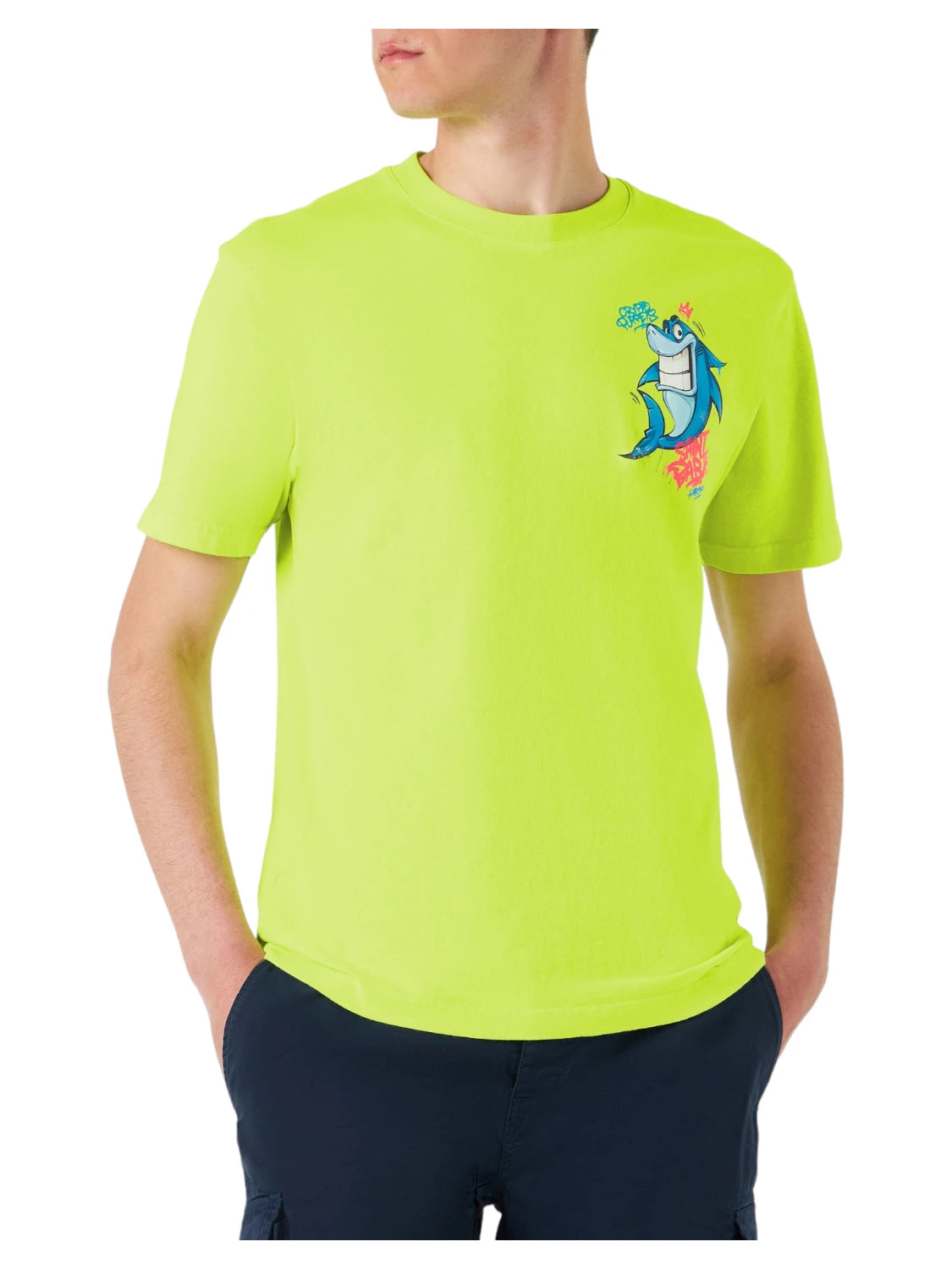 T-shirt Uomo Crypto Puppets® | Stampa Squalo Edizione Speciale Giallo Fluo-Mc2 Saint Barth-T-shirt-Vittorio Citro Boutique