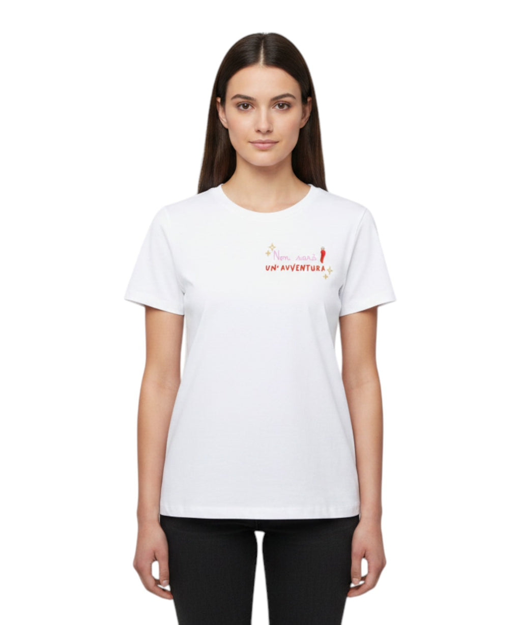 T-shirt Emilie MC2 Saint Barth med broderi og påsyet horn