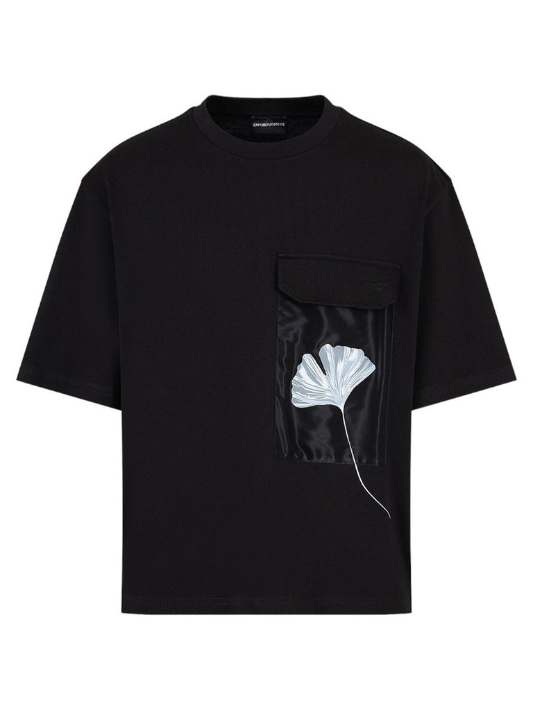 T-shirt in jersey mano compatta con tasca e stampa gingko-Emporio Armani-T-shirt-Vittorio Citro Boutique