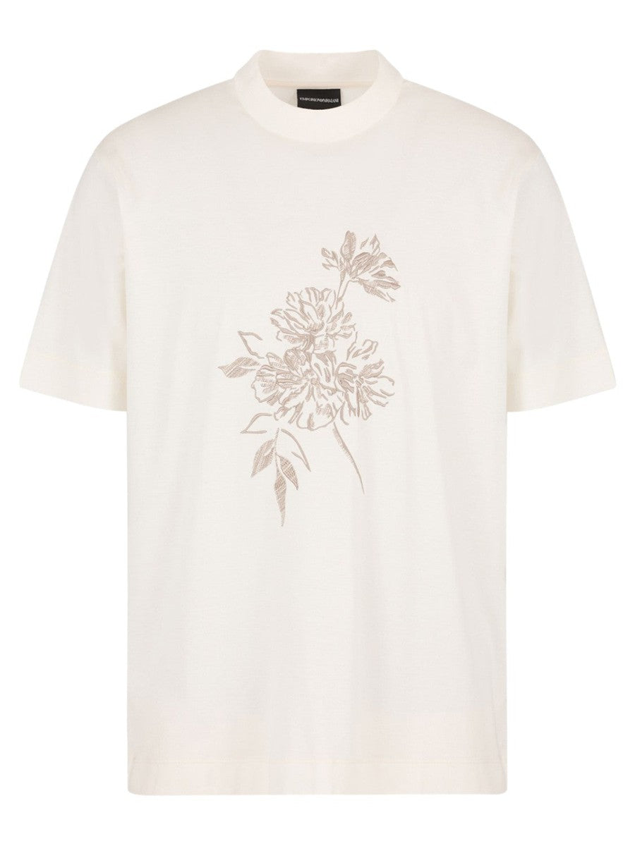 T-shirt in jersey misto lyocell con ricamo floreale-Emporio Armani-T-shirt-Vittorio Citro Boutique