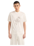 T-shirt in jersey misto lyocell con ricamo floreale-Emporio Armani-T-shirt-Vittorio Citro Boutique