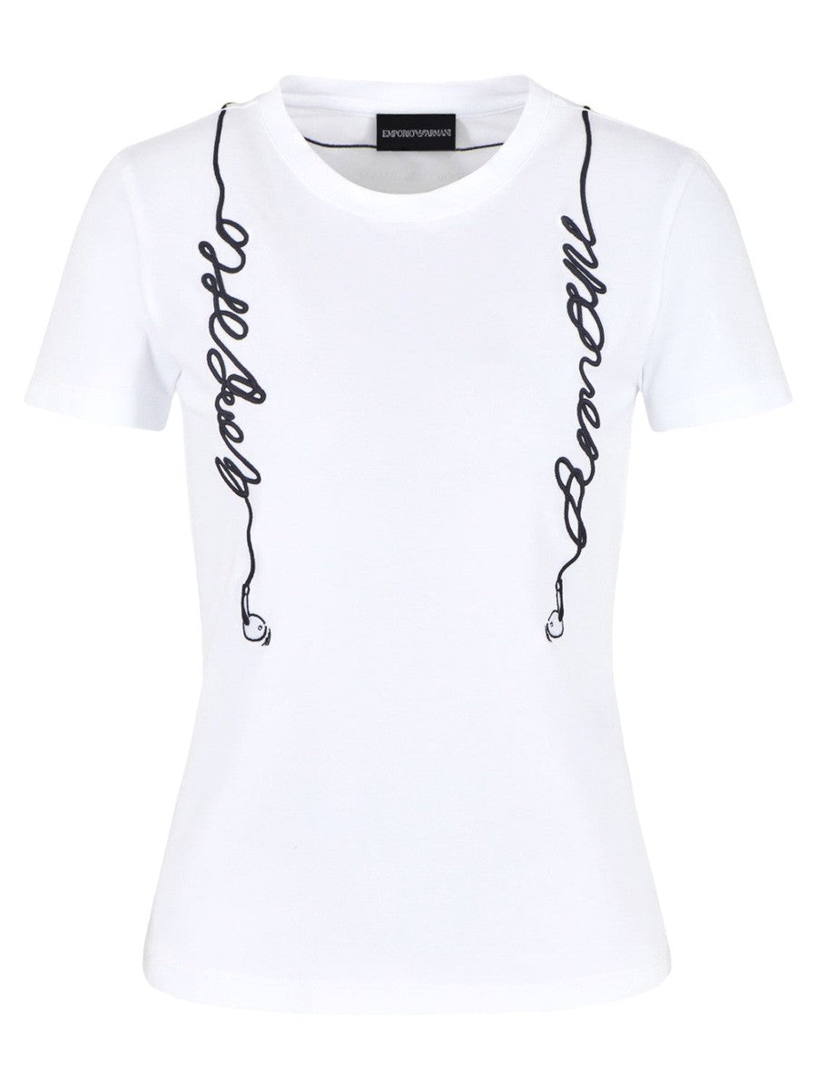 T-shirt in Jersey Organico con Ricamo Logo Effetto Auricolari-Emporio Armani-T-shirt-Vittorio Citro Boutique