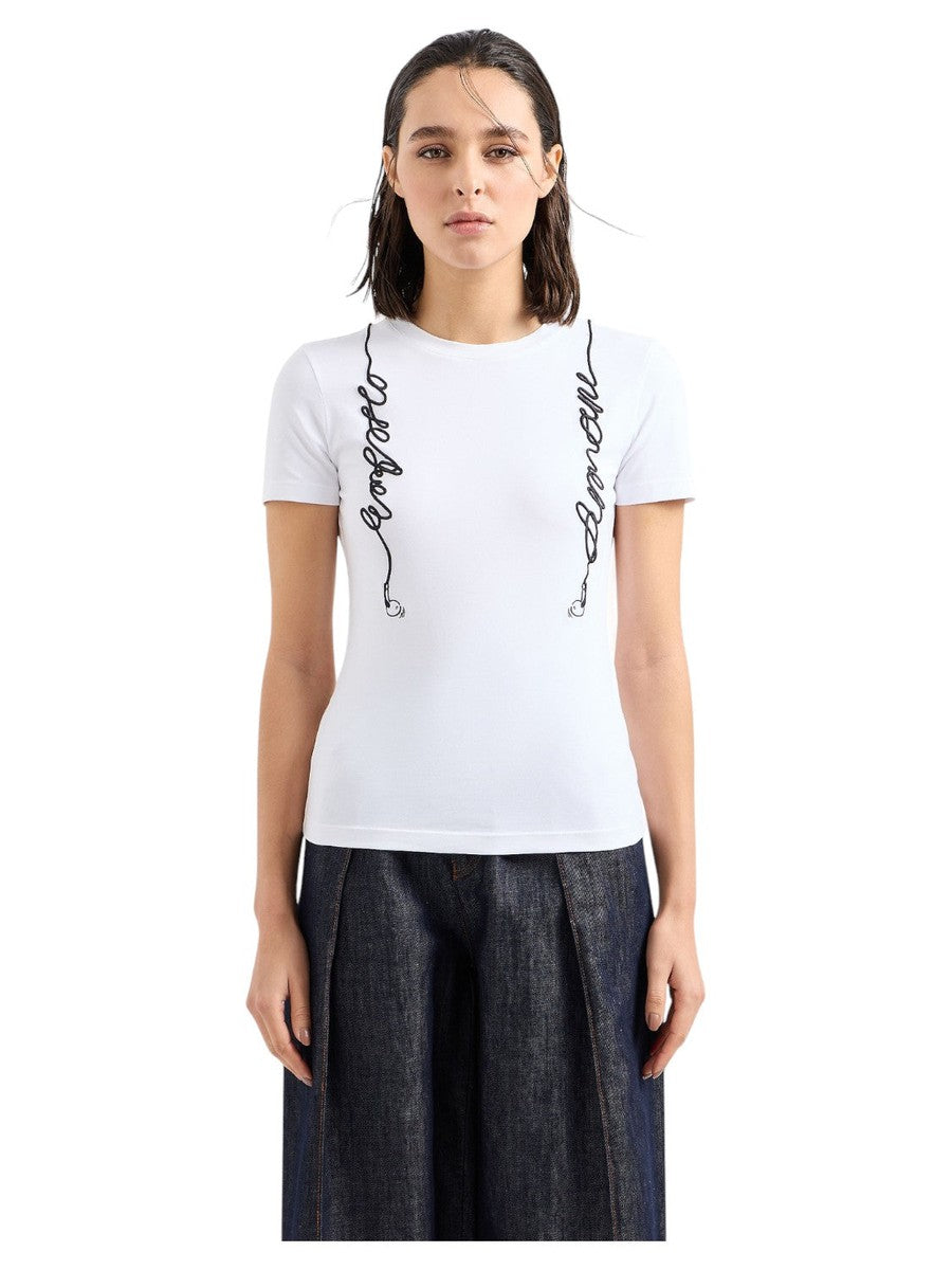 T-shirt in Jersey Organico con Ricamo Logo Effetto Auricolari-Emporio Armani-T-shirt-Vittorio Citro Boutique