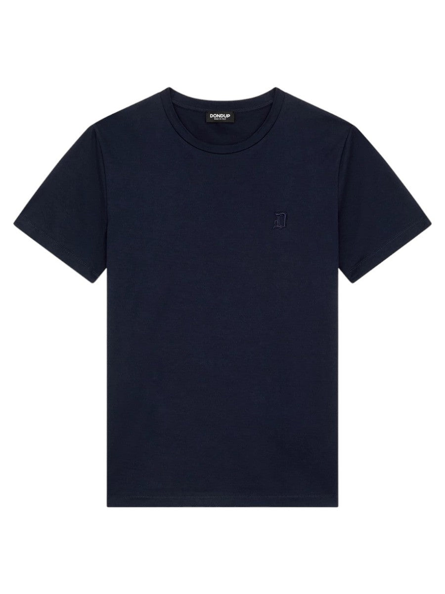 T-shirt Regular in Jersey Blu Inchiostro con Logo D Ricamato-Dondup-T-shirt-Vittorio Citro Boutique