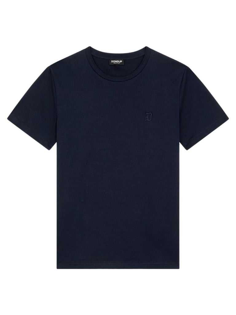 T-shirt Regular in Jersey Blu Inchiostro con Logo D Ricamato-Dondup-T-shirt-Vittorio Citro Boutique