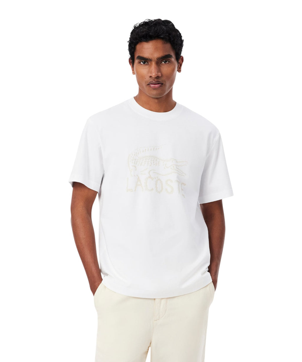 T-shirt i økologisk bomuld fra Lacoste med broderet krokodille