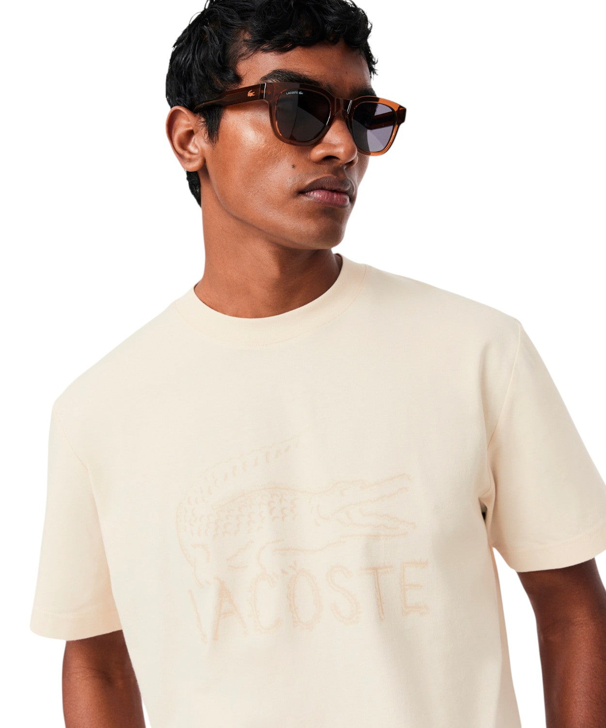 T-shirt i økologisk bomuld fra Lacoste med broderet krokodille
