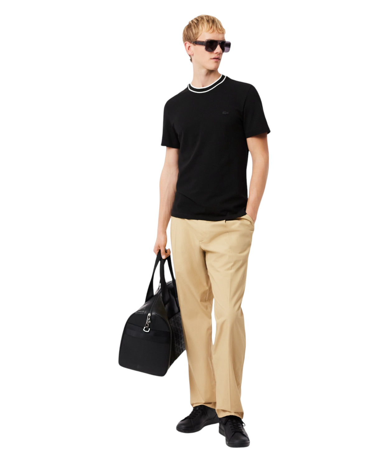 T-shirt Lacoste Piqué Elasticizzato con Colletto a Righe